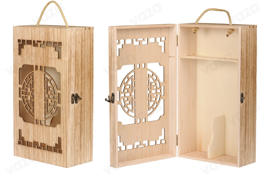 Wooden storage box for 2 wine bottles with rope handle-image_product