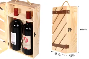 Coffret de rangement en bois pour 2 bouteilles de vin avec poignée-2