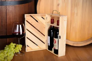 Coffret de rangement en bois pour 2 bouteilles de vin avec poignée-3