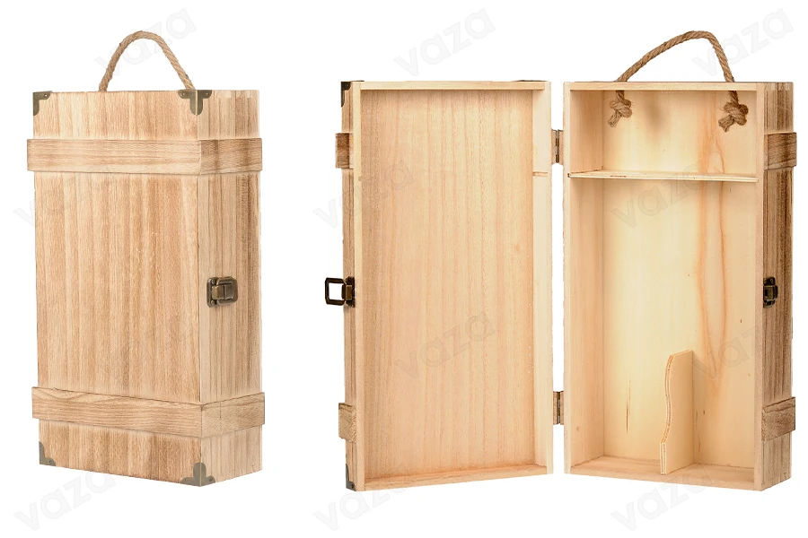 Coffret de rangement en bois pour 2 bouteilles de vin avec poignée-photo_produit