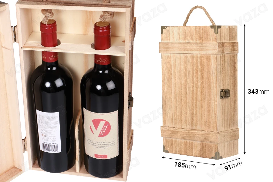 Coffret de rangement en bois pour 2 bouteilles de vin avec poignée-photo_dimensions