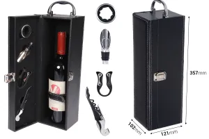 Étui de luxe pour bouteille de vin avec accessoires et doublure en cuir de couleur noire-2
