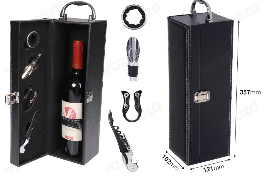 Luxury case for wine bottle with accessories and leather lining in black color-image_dimensions