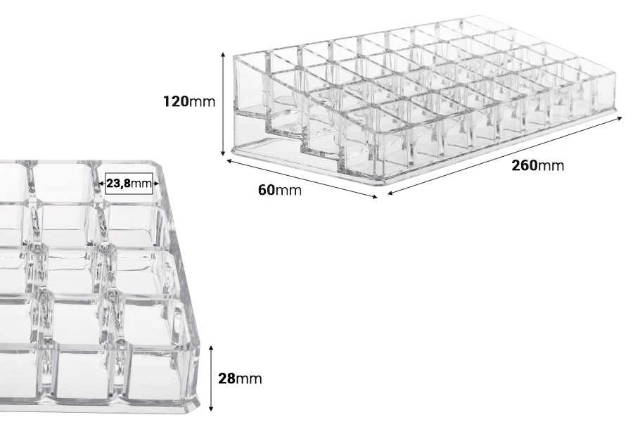 Portaprovette in acrilico 260 x 120 x 60 mm - 4 livelli (36 posti) Portaprovette in acrilico 260 x 120 x 60 mm - 4 livelli (36 posti)