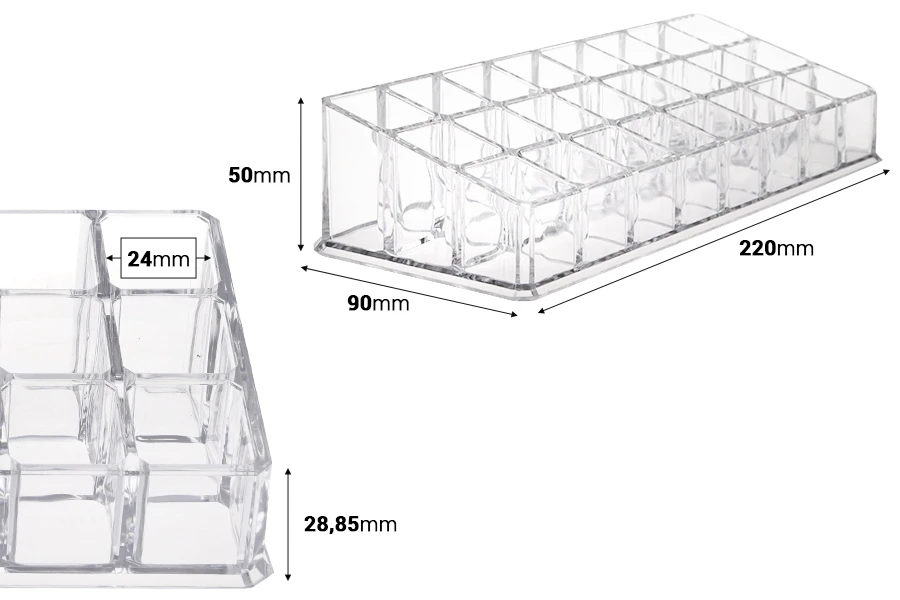 Porte-tube en acrylique 220 x 90 x 50 mm - 3 niveaux (24 places)