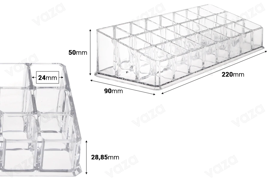Σταντ (stand) ακρυλικό 220x90x50 mm - 3 επίπεδα (24 θέσεων) Σταντ (stand) ακρυλικό 220x90x50 mm - 3 επίπεδα (24 θέσεων)-εικόνα_διαστάσεις