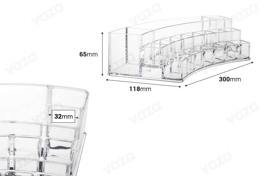 Θήκη - βάση οργάνωσης καλλυντικών 300x118x65 mm - 3 επίπεδα (θέσεις 19) Θήκη - βάση οργάνωσης καλλυντικών 300x118x65 mm - 3 επίπεδα (θέσεις 19)-εικόνα_διαστάσεις