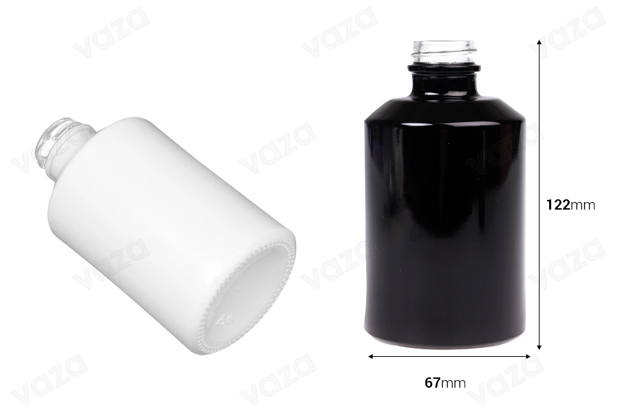 Cylindrical glass bottle 250 ml in black or white color-image_dimensions