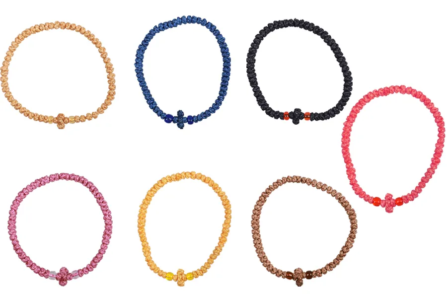 Wrist rope 56+5 knots handmade from wax thread - 10 pcs
