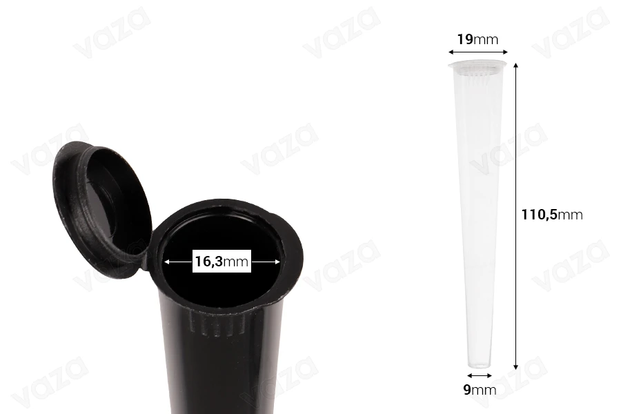 Plastic conical tube with pop top cap for hermetic closure in various colors - 100 pcs Plastic conical tube with pop top cap for hermetic closure in various colors - 100 pcs-image_dimensions