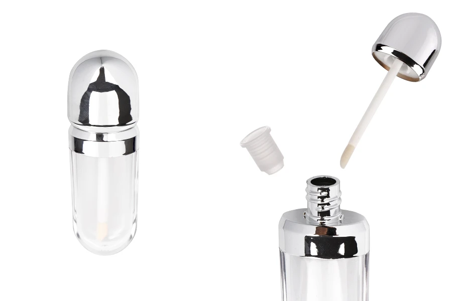 Θήκη για lip gloss 8 ml διάφανη με ασημί καπάκι - 6 τμχ