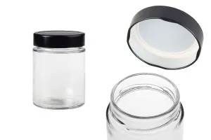 Cylindrical glass jar 280 ml with black lid T.O 70 DEEP-1
