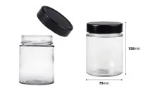 Γυάλινο κυλινδρικό βάζο 280 ml με μαύρο καπάκι Τ.Ο 70 Deep - 105 τμχ Γυάλινο κυλινδρικό βάζο 280 ml με μαύρο καπάκι Τ.Ο 70 Deep - 105 τμχ