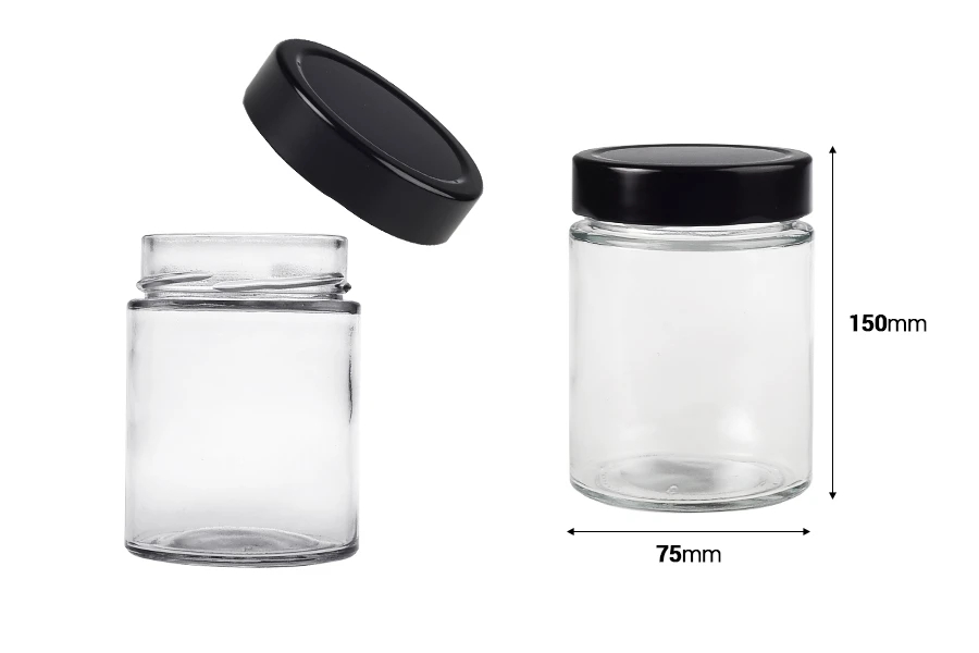 Γυάλινο κυλινδρικό βάζο 280 ml με μαύρο καπάκι Τ.Ο 70 Deep - 105 τμχ Γυάλινο κυλινδρικό βάζο 280 ml με μαύρο καπάκι Τ.Ο 70 Deep - 105 τμχ