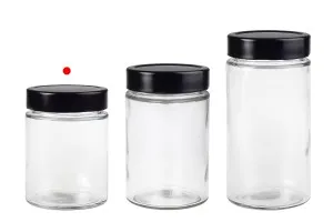 Cylindrical glass jar 280 ml with black lid T.O 70 DEEP-3