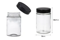 Γυάλινο κυλινδρικό βάζο 380 ml με μαύρο καπάκι Τ.Ο 70 Deep - 72 τμχ Γυάλινο κυλινδρικό βάζο 380 ml με μαύρο καπάκι Τ.Ο 70 Deep - 72 τμχ