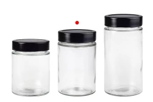 Zylindrisches Glasgefäß 380 ml mit schwarzem Deckel T.O 70 TIEFE-3