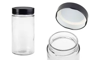 Zylindrisches Glasgefäß 500 ml mit schwarzem Deckel T.O 70 TIEFE-1
