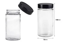 Zylindrisches Glasgefäß 500 ml mit schwarzem Deckel T.O 70 TIEFE Zylindrisches Glasgefäß 500 ml mit schwarzem Deckel T.O 70 TIEFE
