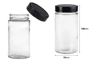 Zylindrisches Glasgefäß 500 ml mit schwarzem Deckel T.O 70 TIEFE-2