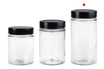 Zylindrisches Glasgefäß 500 ml mit schwarzem Deckel T.O 70 TIEFE Zylindrisches Glasgefäß 500 ml mit schwarzem Deckel T.O 70 TIEFE