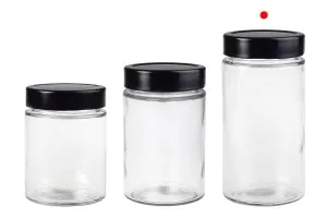 Zylindrisches Glasgefäß 500 ml mit schwarzem Deckel T.O 70 TIEFE-3