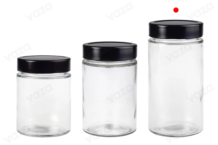 Vaso cilindrico in vetro da 500 ml con coperchio nero T.O 70 DEEP Vaso cilindrico in vetro da 500 ml con coperchio nero T.O 70 DEEP-εικόνα_σύνθεση