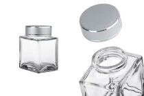Γυάλινο βάζο 100 ml πολυτελείας με ασημί ματ καπάκι και ασημί ρίγα - 6 τμχ Γυάλινο βάζο 100 ml πολυτελείας με ασημί ματ καπάκι και ασημί ρίγα - 6 τμχ