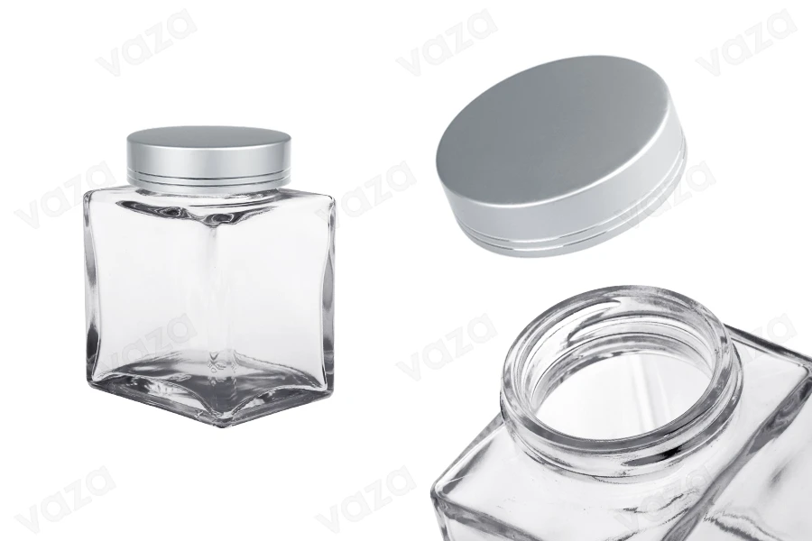 Luxuriöses Glasgefäß 180ml mit silbermattem Deckel und silbernem Streifen – 6 Stück-produktbild