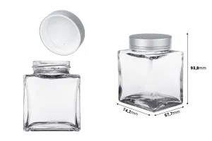Luxury glass jar 180 ml with silver matte lid and silver stripe - 6 pcs-2