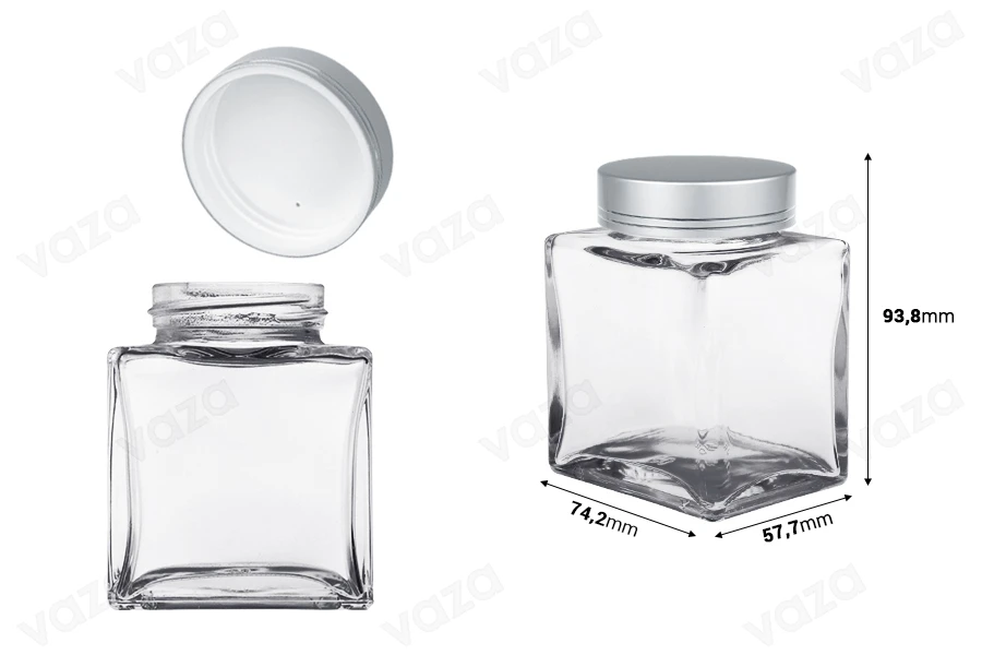 Luxuriöses Glasgefäß 180ml mit silbermattem Deckel und silbernem Streifen – 6 Stück-bildabmessungen