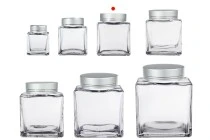 Γυάλινο βάζο 180 ml πολυτελείας με ασημί ματ καπάκι και ασημί ρίγα - 6 τμχ Γυάλινο βάζο 180 ml πολυτελείας με ασημί ματ καπάκι και ασημί ρίγα - 6 τμχ