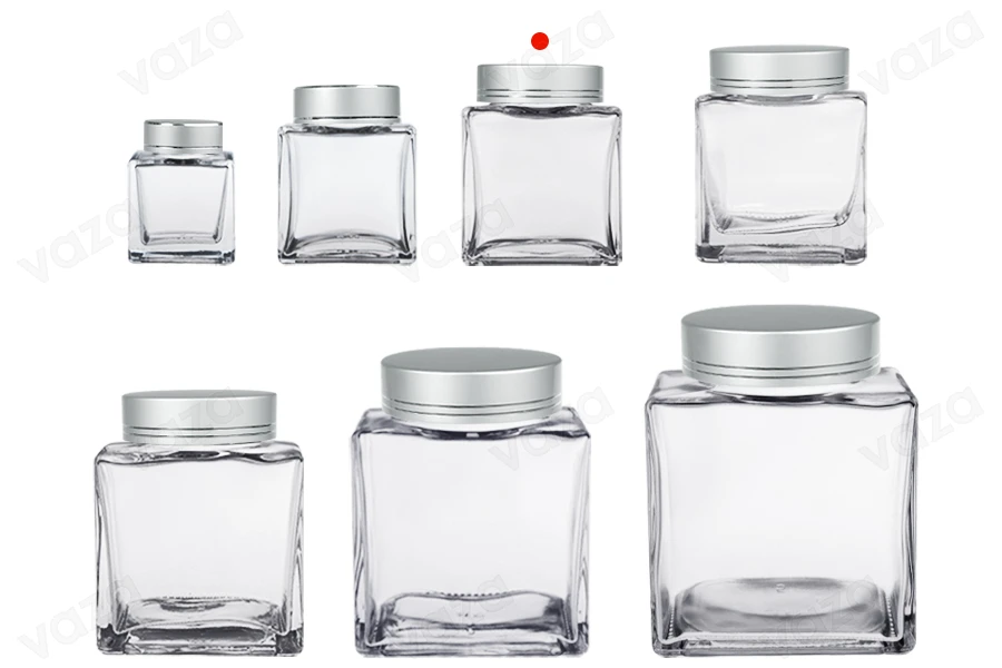 Luxuriöses Glasgefäß 180ml mit silbermattem Deckel und silbernem Streifen – 6 Stück-bildgruppe