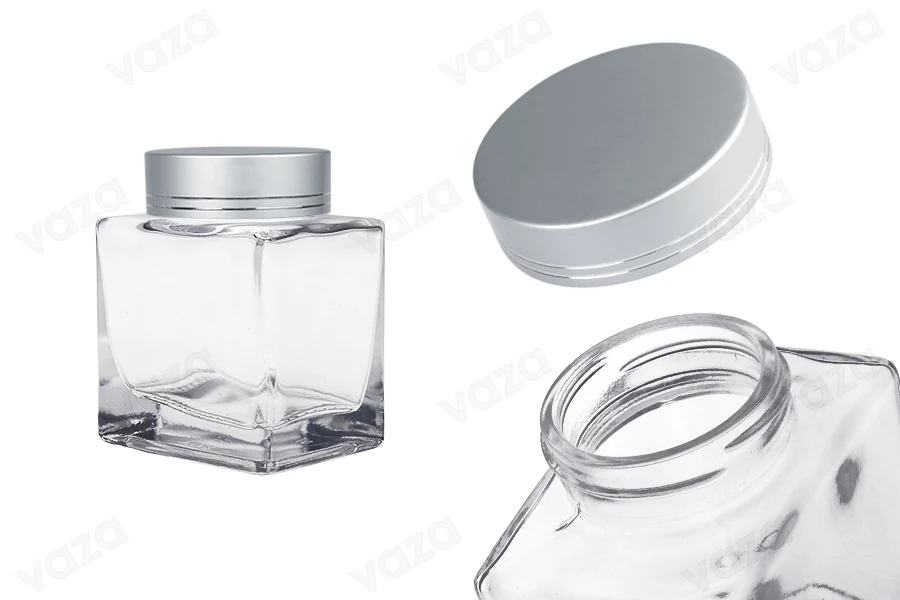 Luxuriöses Glasgefäß 280ml mit silbermattem Deckel und silbernem Streifen – 6 Stück-produktbild