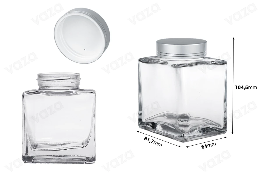 Luxuriöses Glasgefäß 280ml mit silbermattem Deckel und silbernem Streifen – 6 Stück-bildabmessungen