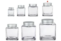 Γυάλινο βάζο 280 ml πολυτελείας με ασημί ματ καπάκι και ασημί ρίγα - 6 τμχ
