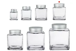 Pot en verre de luxe 280 ml avec couvercle argenté mat et bande argentée - 6 pcs-6