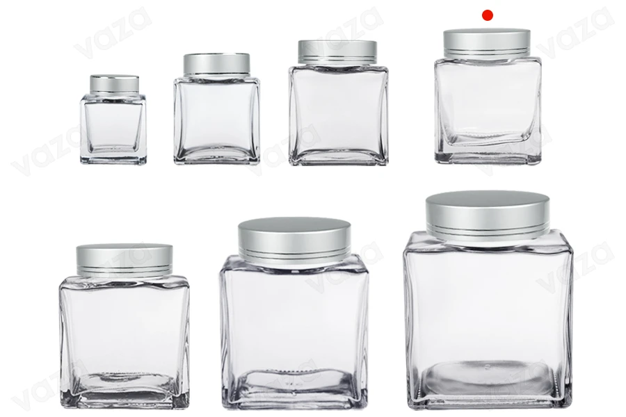 Luxuriöses Glasgefäß 280ml mit silbermattem Deckel und silbernem Streifen – 6 Stück-bildgruppe