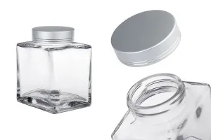 Pot en verre de luxe 360 ml avec couvercle argenté mat et bande argentée - 6 pcs-1
