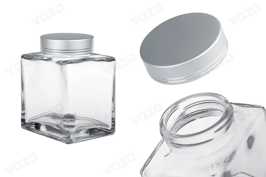 Γυάλινο βάζο 360 ml πολυτελείας με ασημί ματ καπάκι και ασημί ρίγα - 6 τμχ Γυάλινο βάζο 360 ml πολυτελείας με ασημί ματ καπάκι και ασημί ρίγα - 6 τμχ-εικόνα_προϊοντική