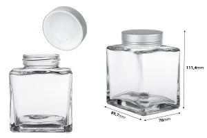 Pot en verre de luxe 360 ml avec couvercle argenté mat et bande argentée - 6 pcs-2