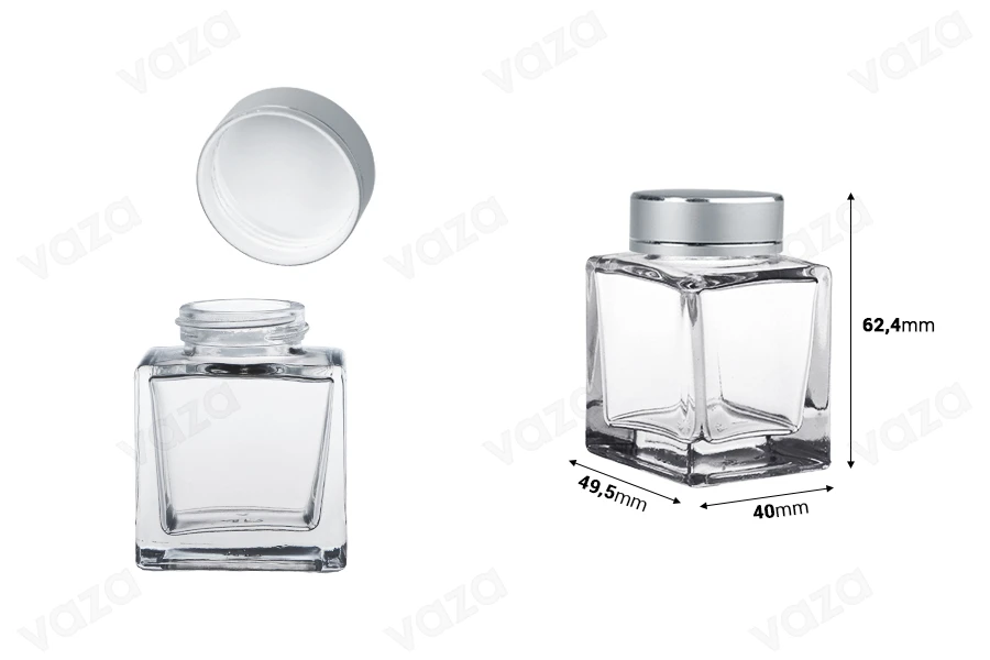Luxuriöses Glasgefäß 50ml mit silbermattem Deckel und silbernem Streifen – 6 Stück-bildabmessungen