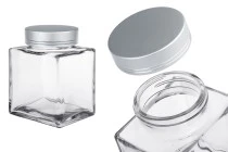 Pot en verre de luxe 500 ml avec couvercle argenté mat et bande argentée - 6 pcs