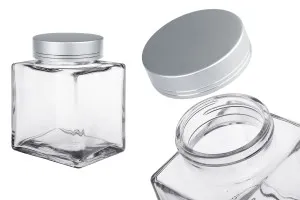 Pot en verre de luxe 500 ml avec couvercle argenté mat et bande argentée - 6 pcs-1