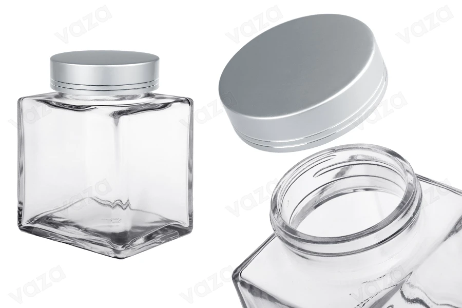 Luxury glass jar 500 ml with silver matte lid and silver stripe - 6 pcs Luxury glass jar 500 ml with silver matte lid and silver stripe - 6 pcs-image_product