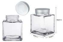 Pot en verre de luxe 500 ml avec couvercle argenté mat et bande argentée - 6 pcs