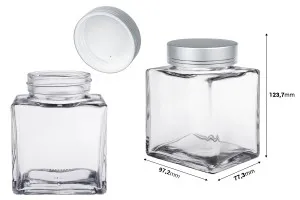 Pot en verre de luxe 500 ml avec couvercle argenté mat et bande argentée - 6 pcs-2