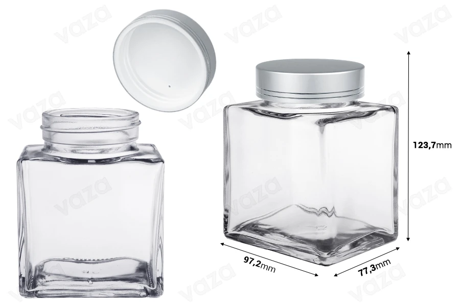 Luxury glass jar 500 ml with silver matte lid and silver stripe - 6 pcs Luxury glass jar 500 ml with silver matte lid and silver stripe - 6 pcs-image_dimensions
