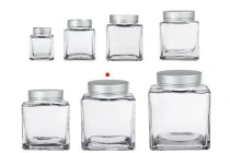 Pot en verre de luxe 500 ml avec couvercle argenté mat et bande argentée - 6 pcs