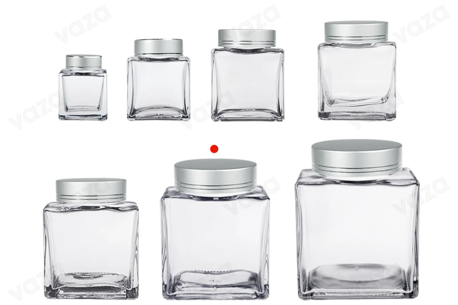 Luxury glass jar 500 ml with silver matte lid and silver stripe - 6 pcs Luxury glass jar 500 ml with silver matte lid and silver stripe - 6 pcs-image_group